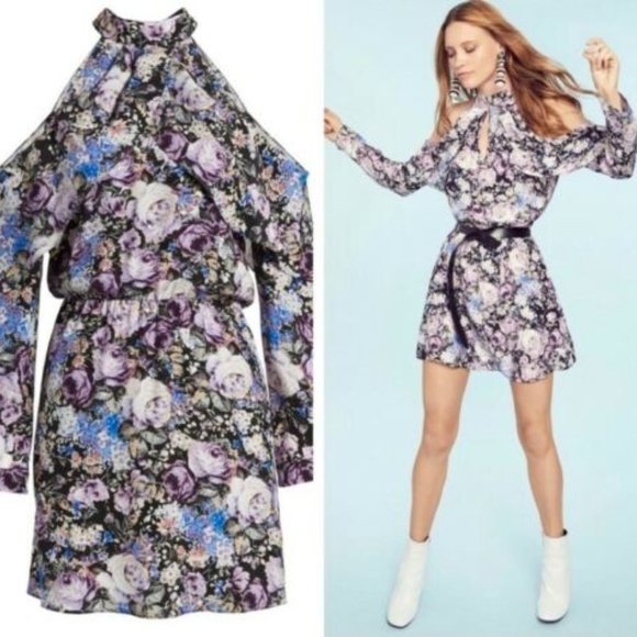 🍓 NWT Parker Silk S cold shoulder floral dress - Picture 2 of 13